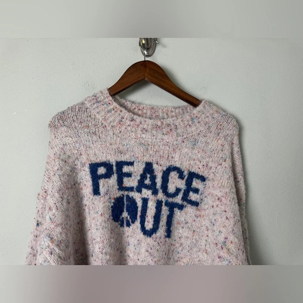 NWT Spiritual Gangster Beatrice Peace Out Wool Blend Speckled Sweater in Birch M